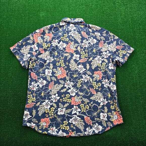 Express Shirt‎ Mens XL 17-17.5 Blue Button Up Floral Hawaiian Summer Beach AOP - Picture 7 of 7